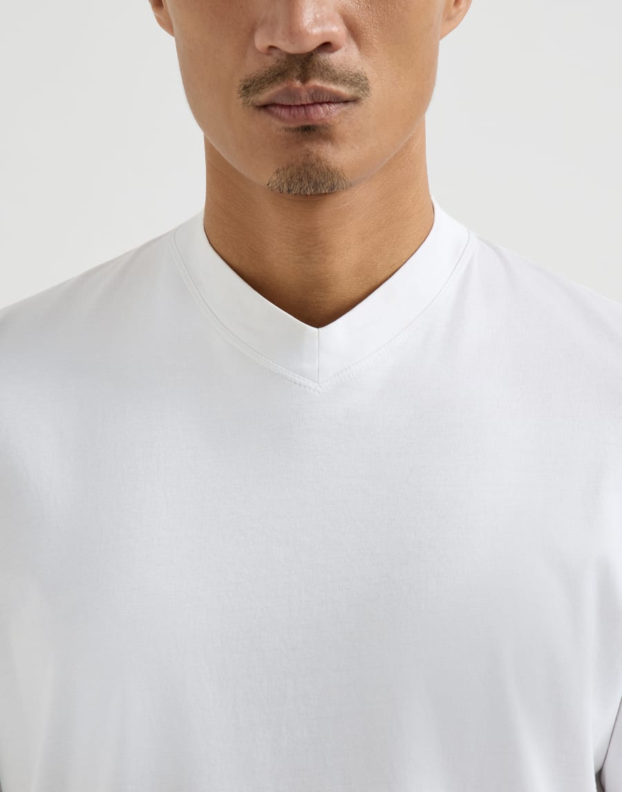 Cotton jersey V-neck T-shirt White Man - Brunello Cucinelli