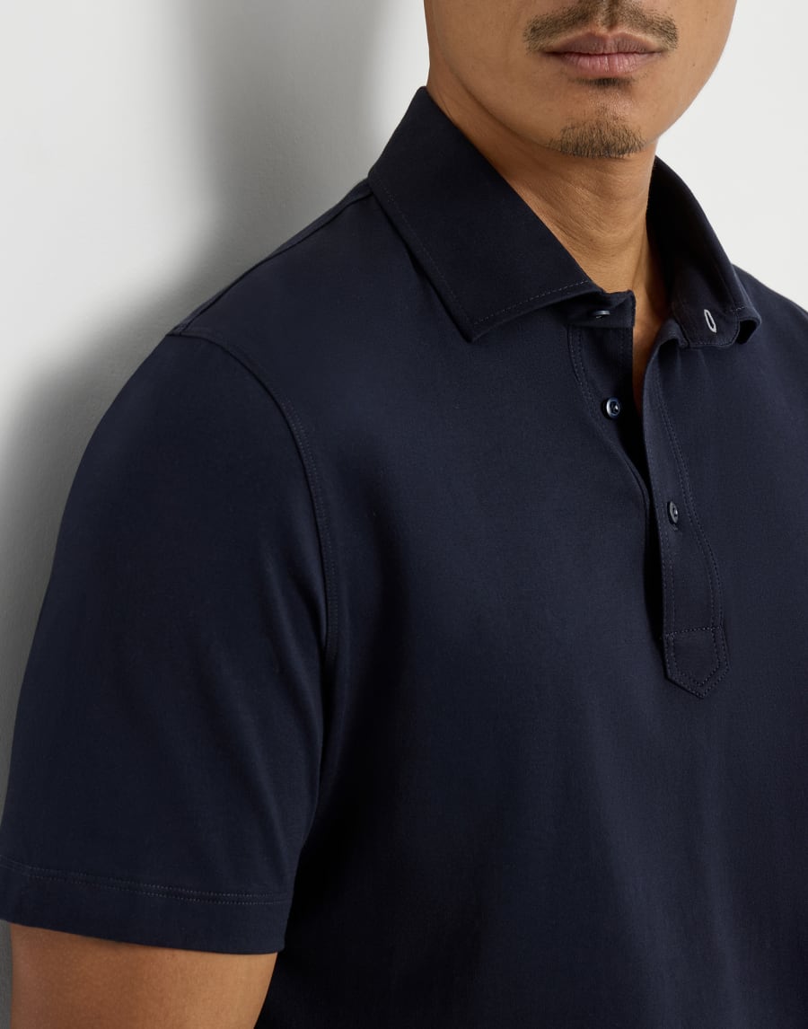 Polo with shirt collar Navy Blue Man - Brunello Cucinelli