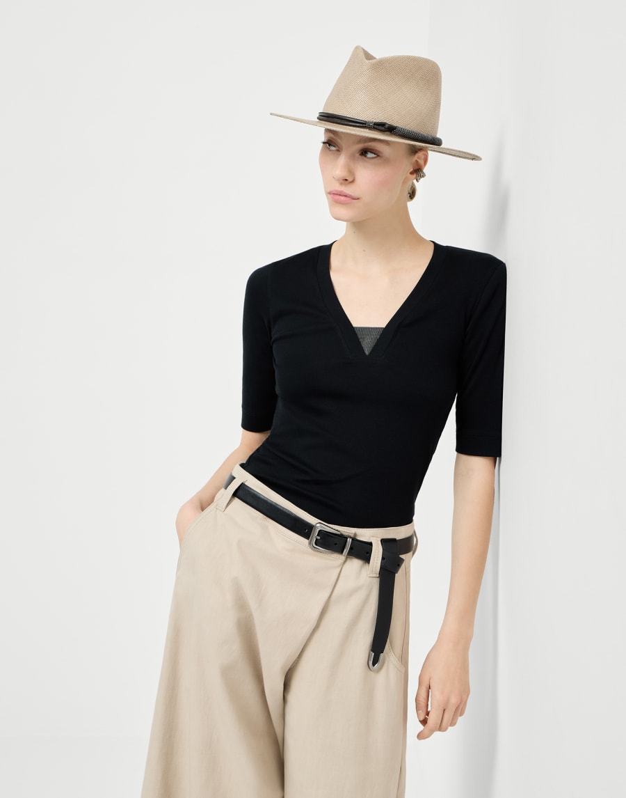 リブジャージー Tシャツ ブラック レディース - Brunello Cucinelli