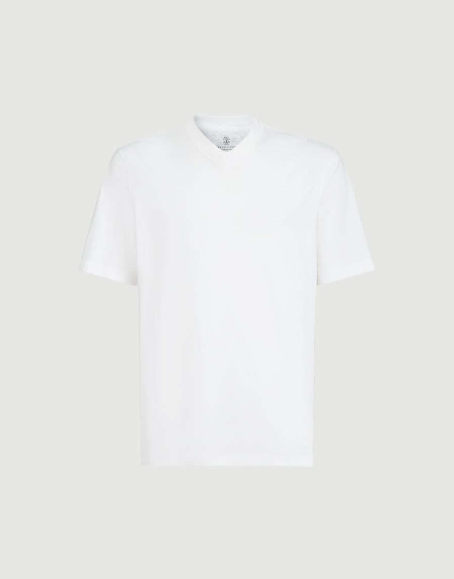 Cotton jersey V-neck T-shirt White Man - Brunello Cucinelli