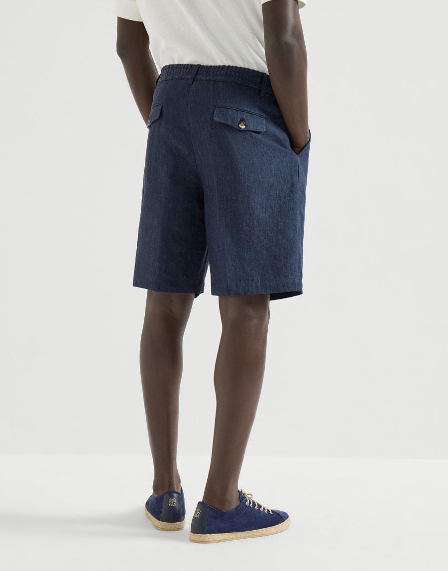 Bermuda en toile de lin délavée Denim Foncé Homme - Brunello Cucinelli