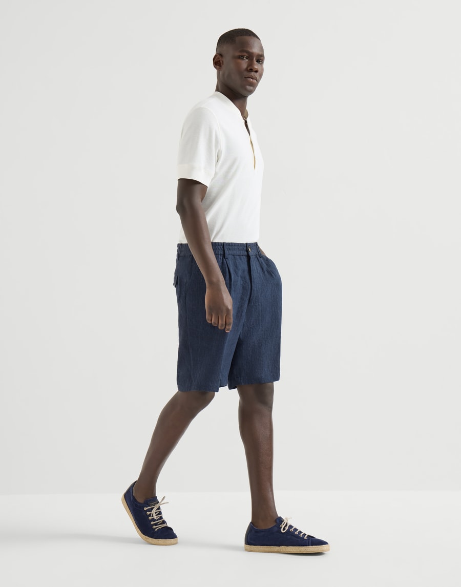 Bermuda en toile de lin délavée Denim Foncé Homme - Brunello Cucinelli