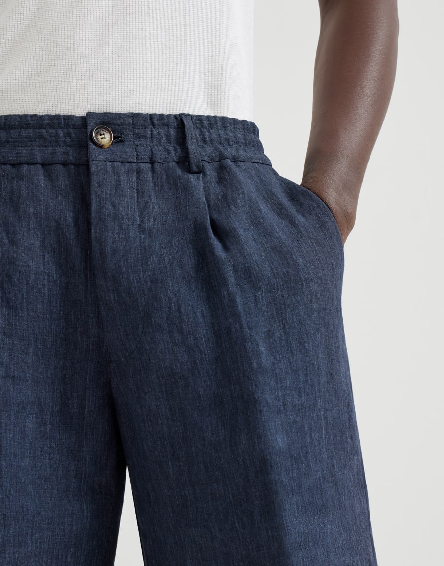Bermuda en toile de lin délavée Denim Foncé Homme - Brunello Cucinelli