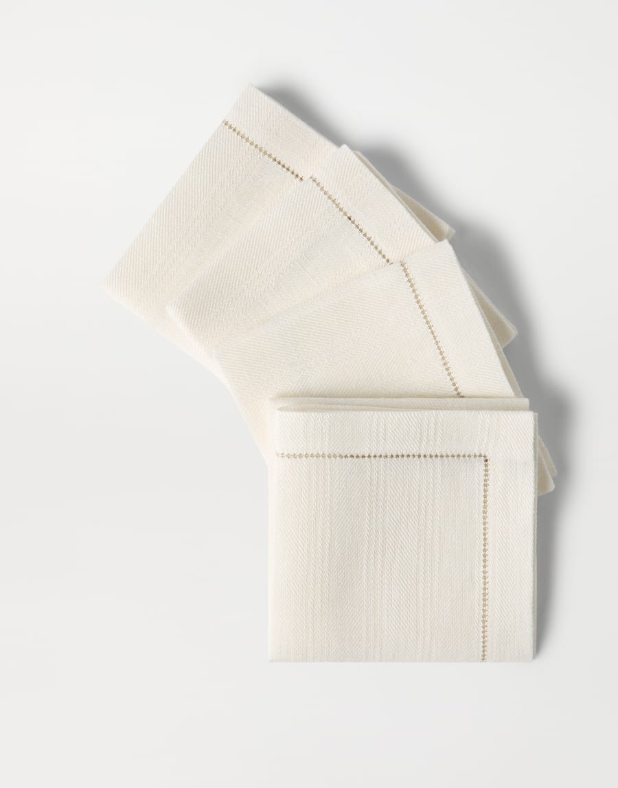 Chalk stripe linen 4-pc napkins set Buff Lifestyle - Brunello Cucinelli