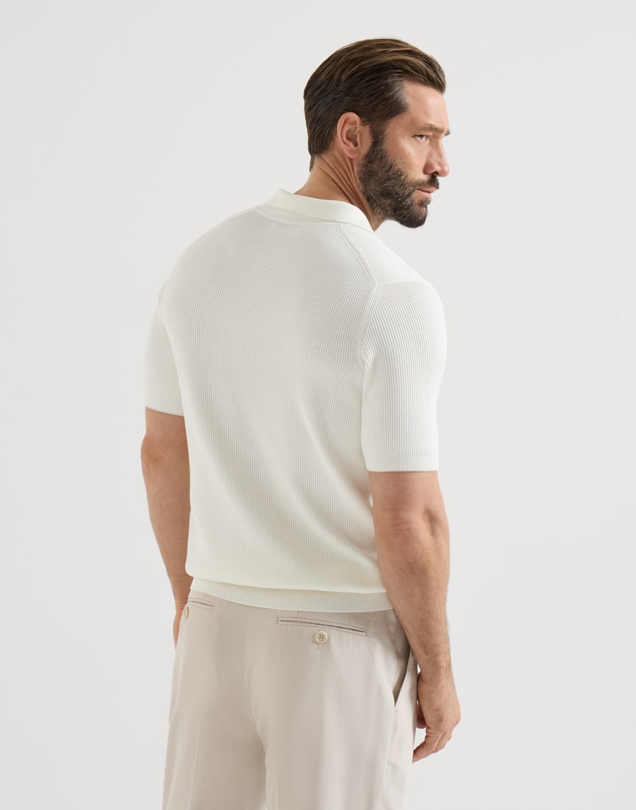Polo de algodón con punto canalé inglés Blanco Hombre - Brunello Cucinelli
