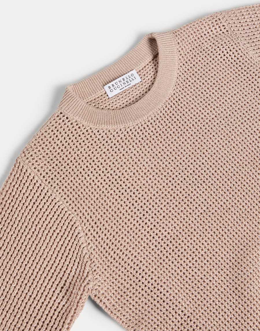 Sparkling cotton ribbed net sweater Pink Girls - Brunello Cucinelli