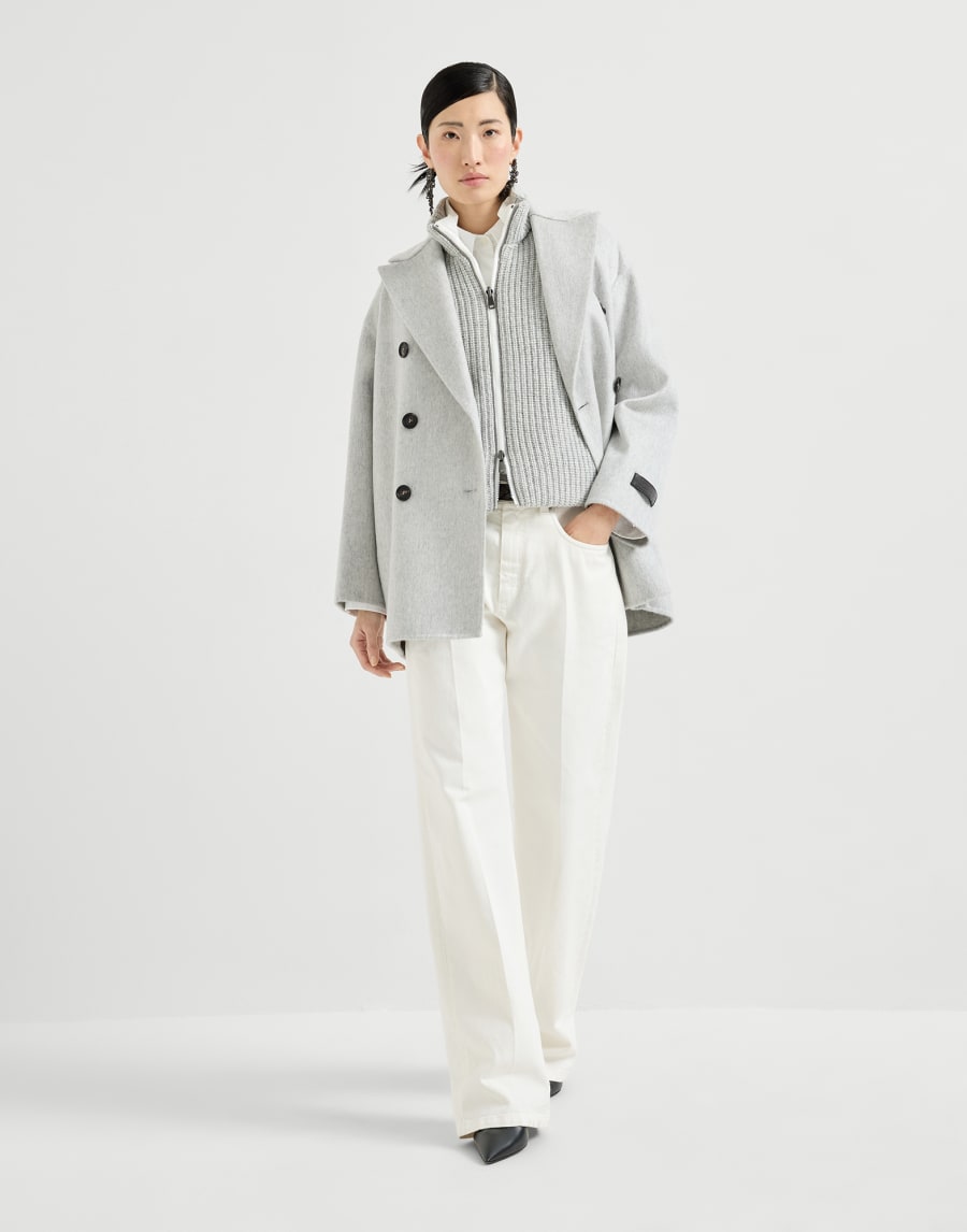 Caban en beaver double de cachemire Gris Clair Femme - Brunello Cucinelli