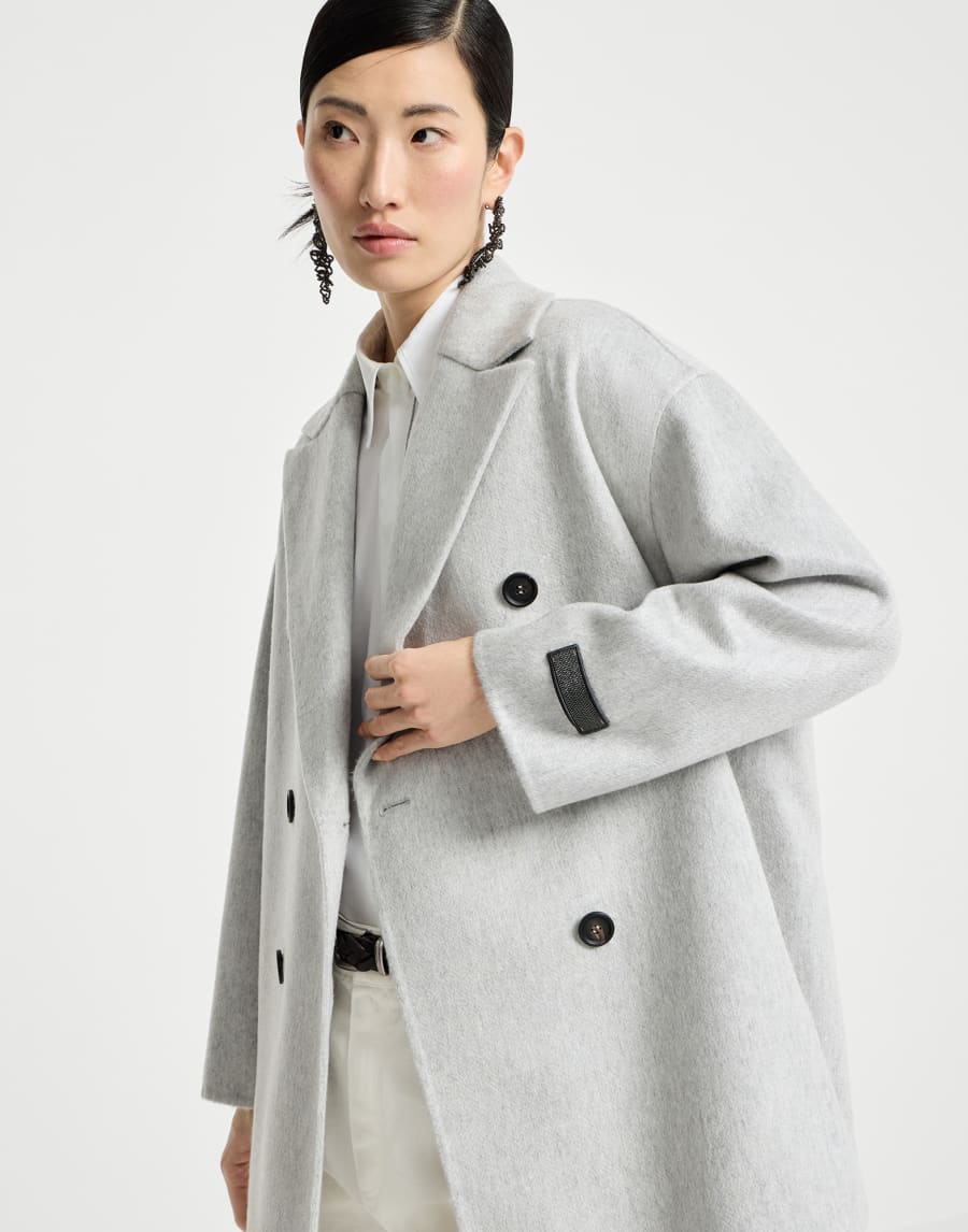 Caban en beaver double de cachemire Gris Clair Femme - Brunello Cucinelli