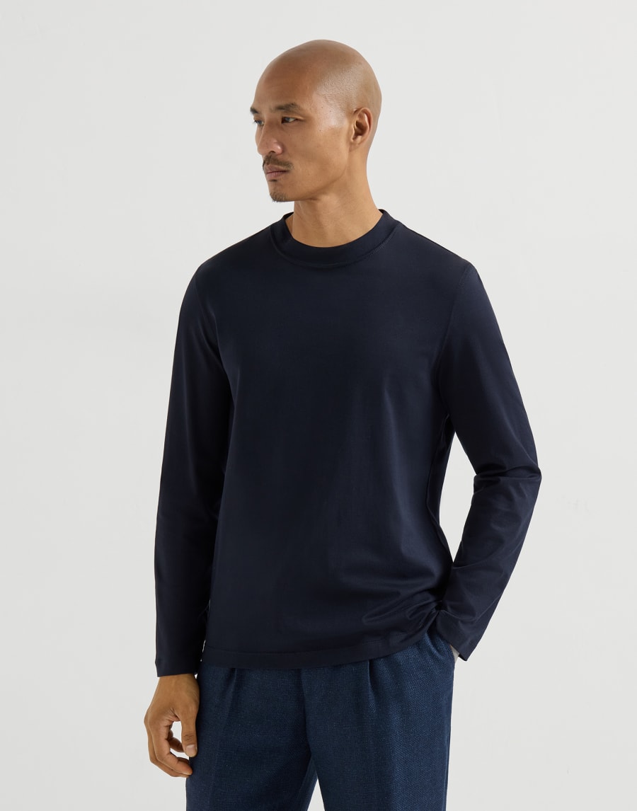 Cotton jersey T-shirt Navy Blue Man - Brunello Cucinelli