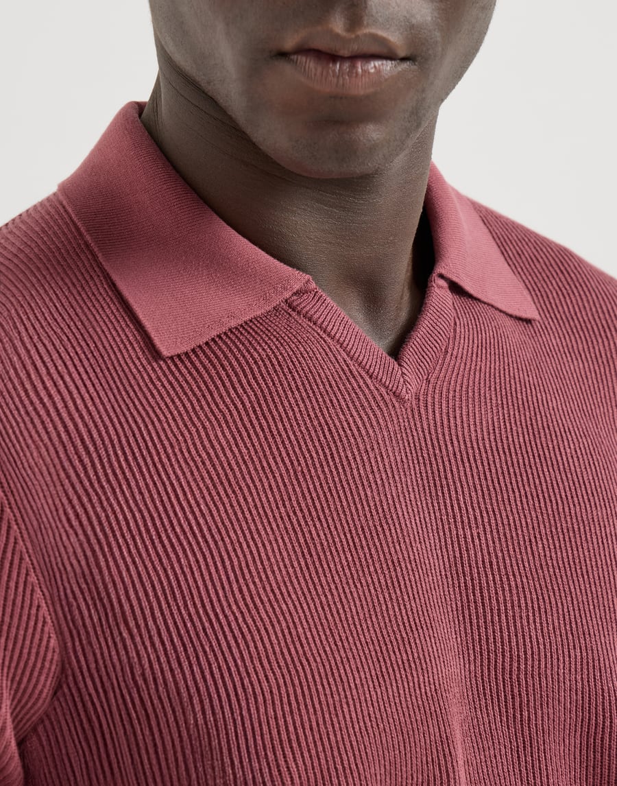 Cotton English rib knit polo Coral Man - Brunello Cucinelli