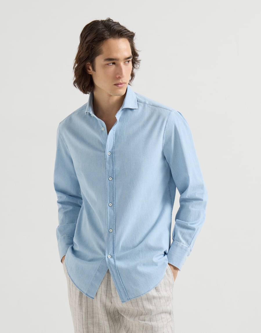 Chambray shirt Light Denim Man - Brunello Cucinelli