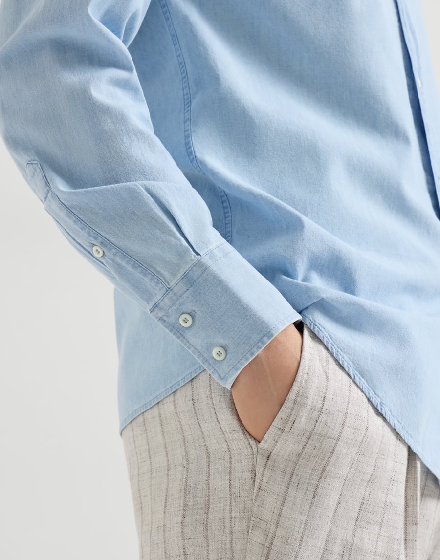Chambray shirt Light Denim Man - Brunello Cucinelli