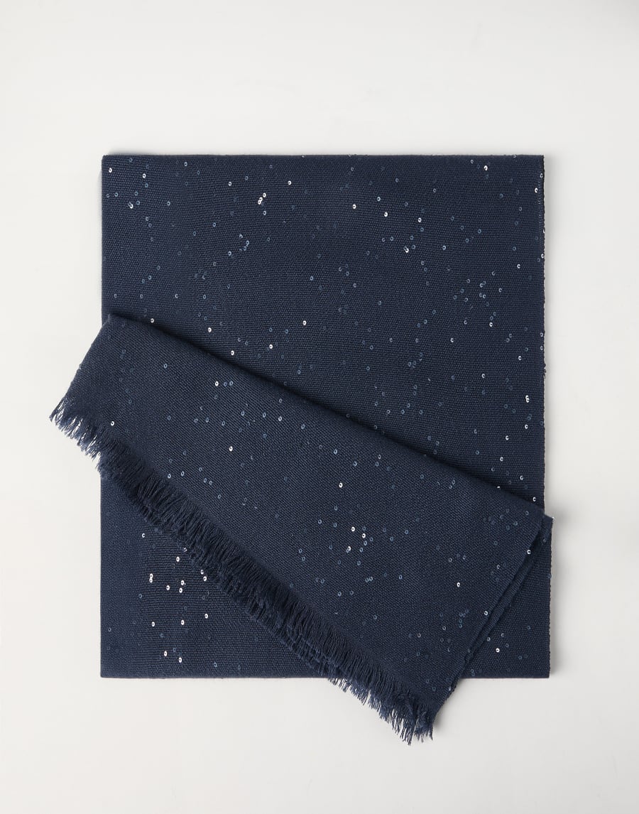 Cashmere and silk Diamond yarn scarf Blue Woman - Brunello Cucinelli
