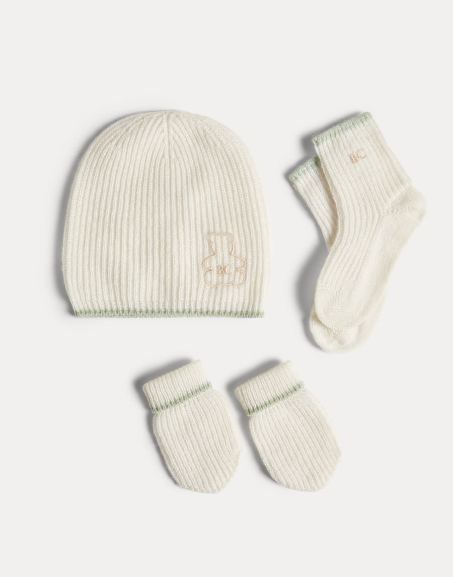 Baby Bernie beanie, gloves and socks set Mint Green Baby - Brunello Cucinelli