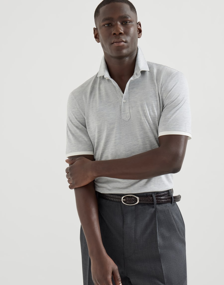 Polo with shirt collar Pearl Grey Man - Brunello Cucinelli