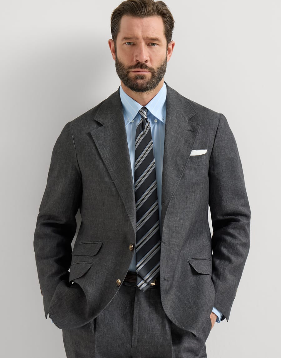 Linen unconstructed blazer Anthracite Man - Brunello Cucinelli