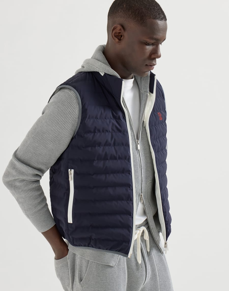 Nylon down vest Navy Blue Man - Brunello Cucinelli