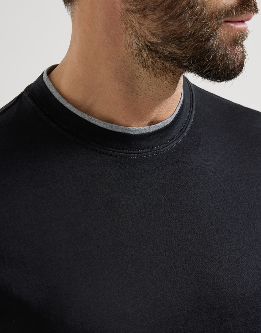 T-shirt with faux-layering Black Man - Brunello Cucinelli