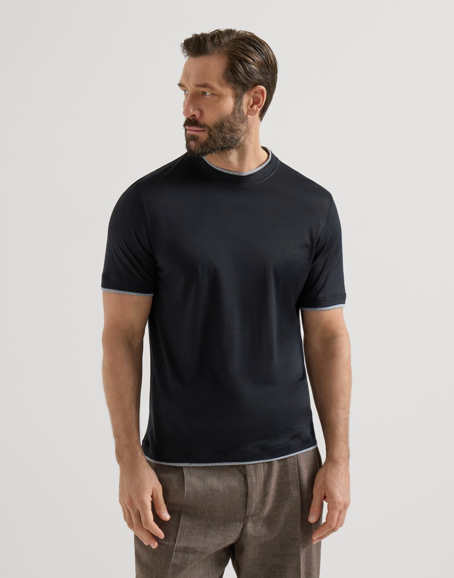 T-shirt with faux-layering Black Man - Brunello Cucinelli
