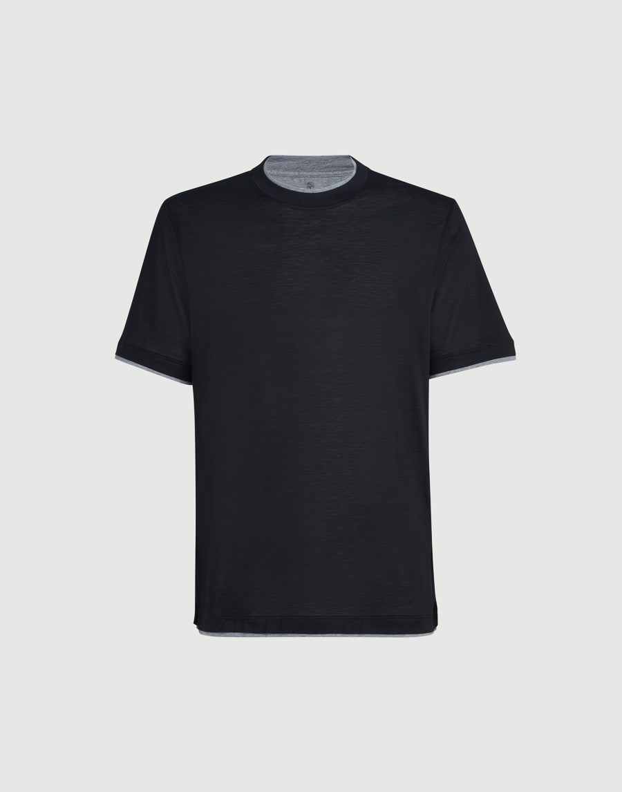 T-shirt with faux-layering Black Man - Brunello Cucinelli