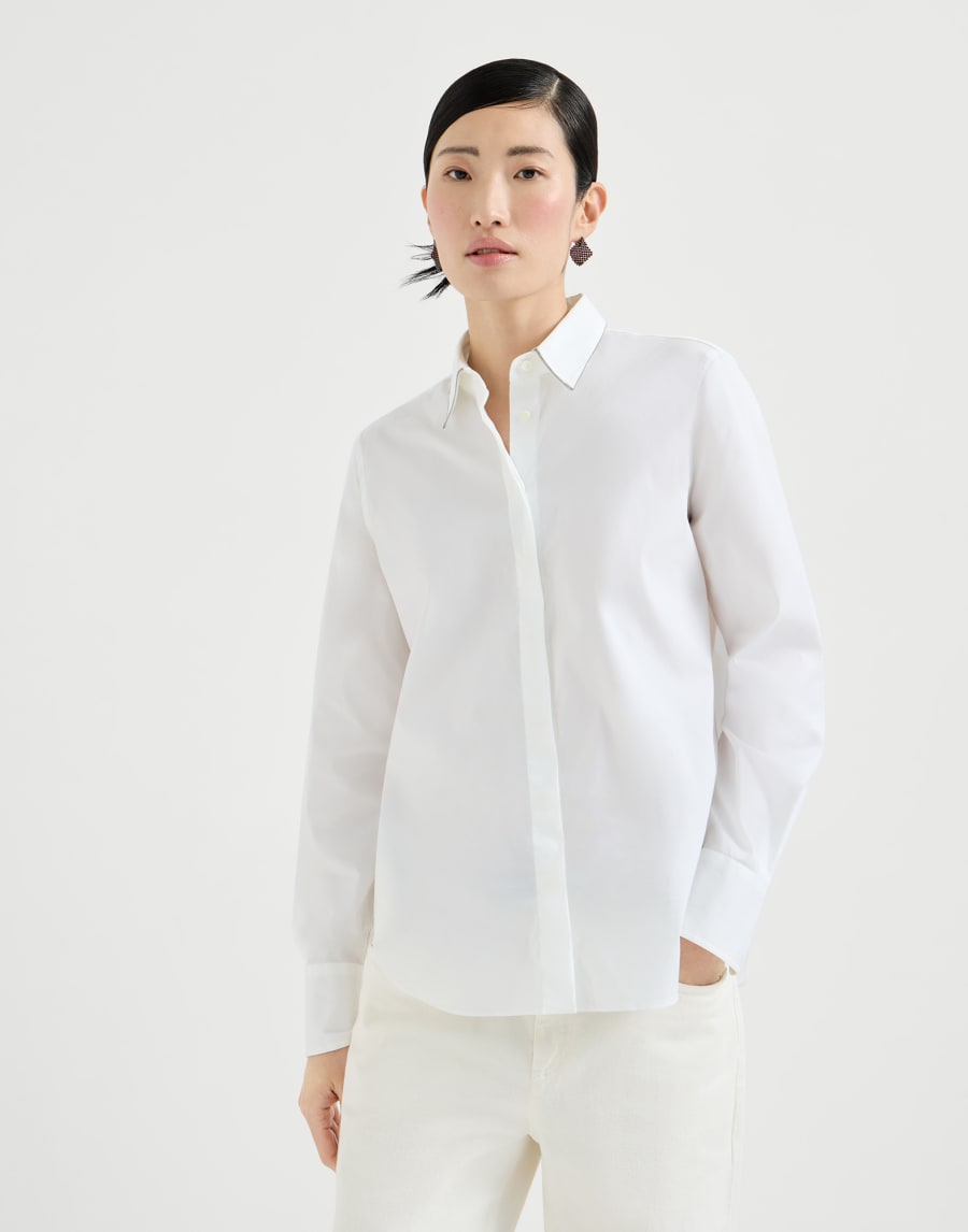 镶珠装饰的衬衫 白色 女款 - Brunello Cucinelli