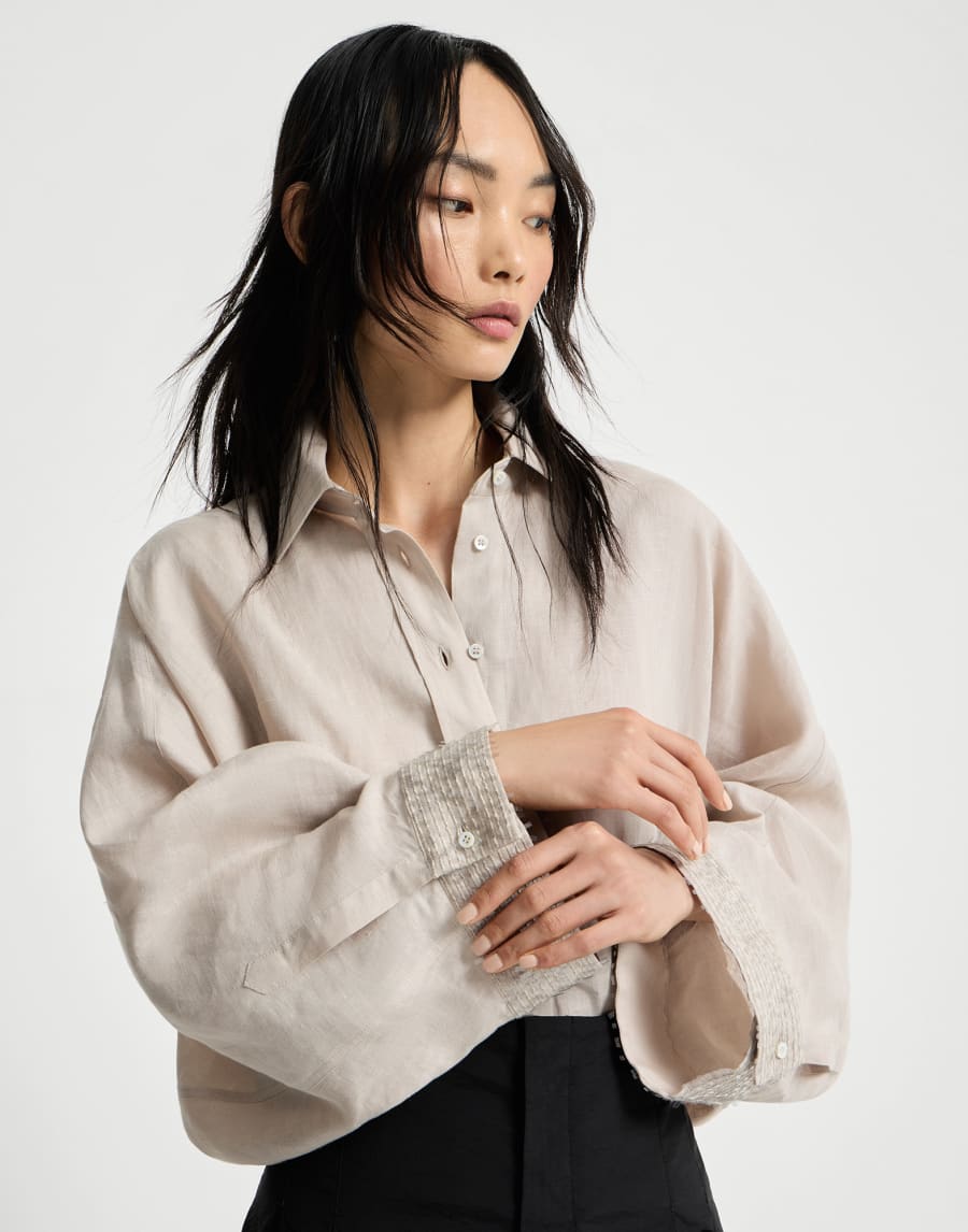 Dazzling cascade cuffs shirt Beige Silk Woman - Brunello Cucinelli