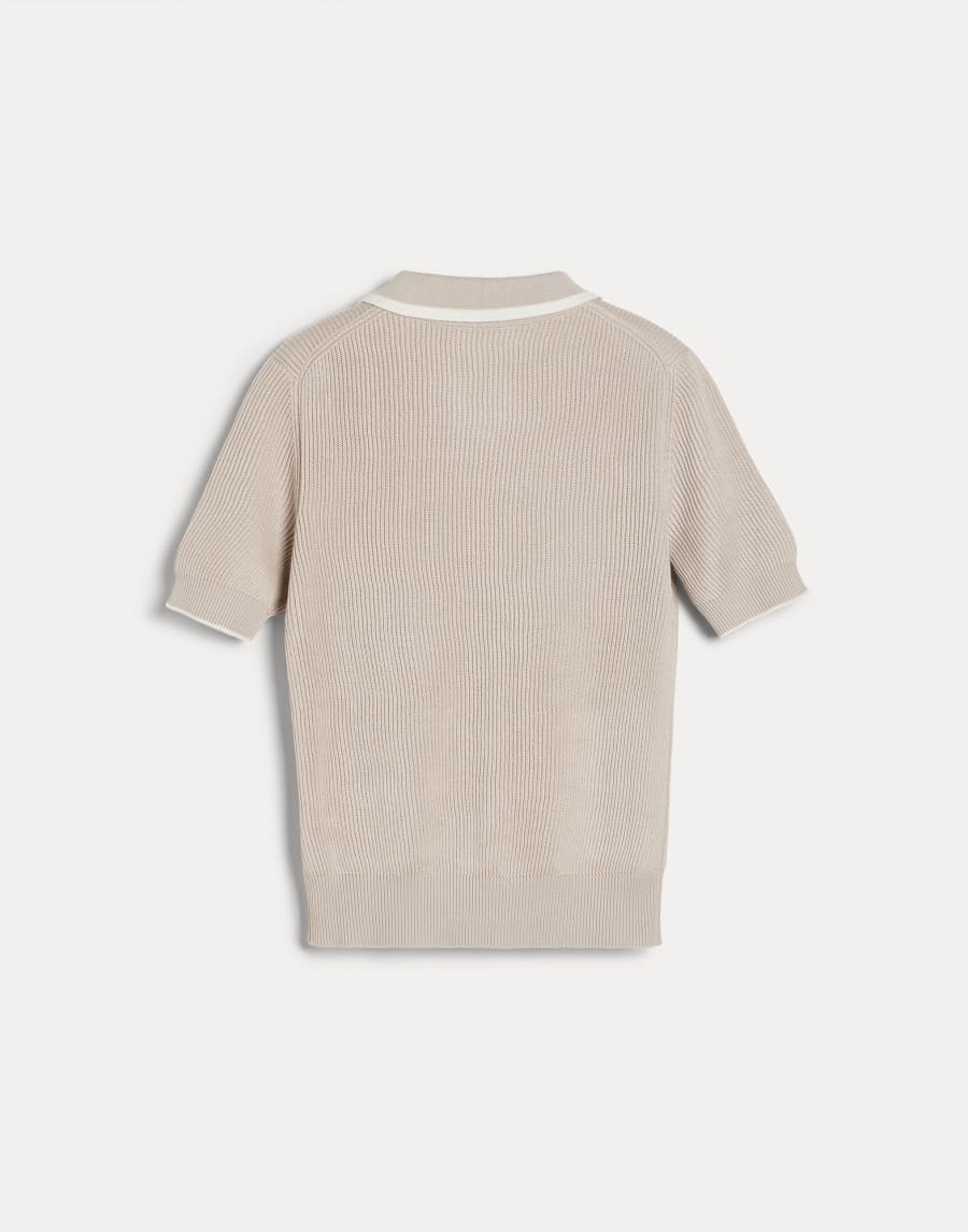 English rib knit polo shirt with logo Beige Boys - Brunello Cucinelli