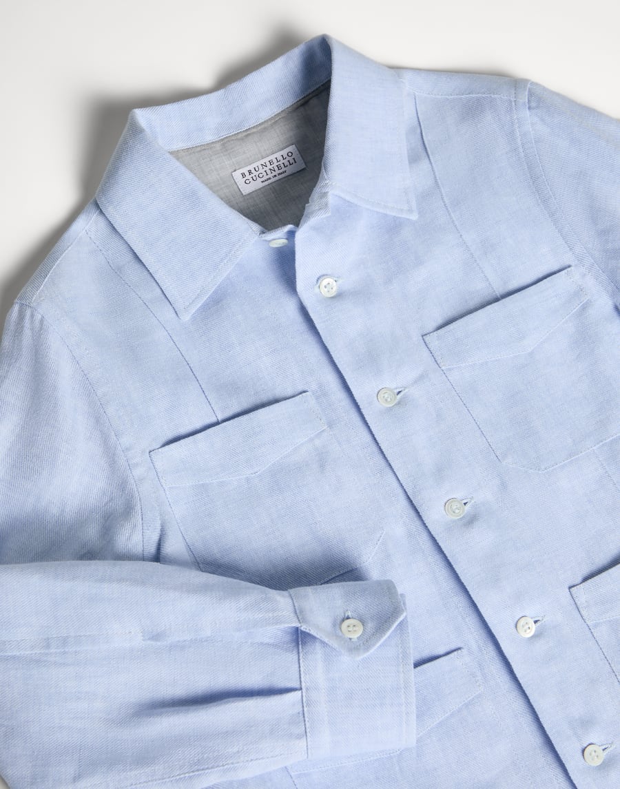 Guayabera en tejido diagonal Azul Claro Niño - Brunello Cucinelli