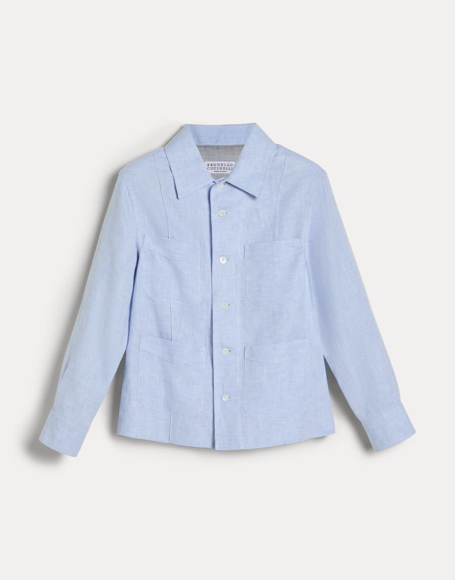 Guayabera en tejido diagonal Azul Claro Niño - Brunello Cucinelli