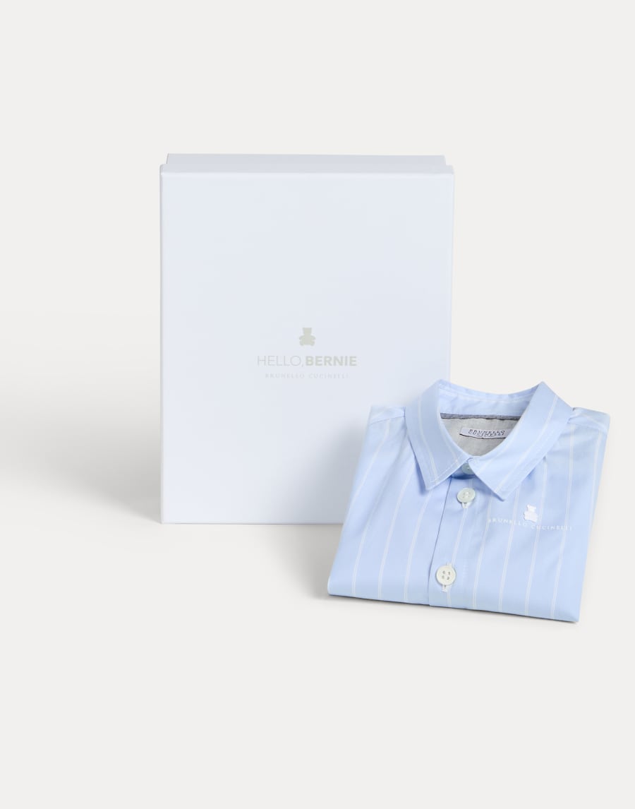 Chemise Baby Bernie en popeline rayée Azur Bébé - Brunello Cucinelli