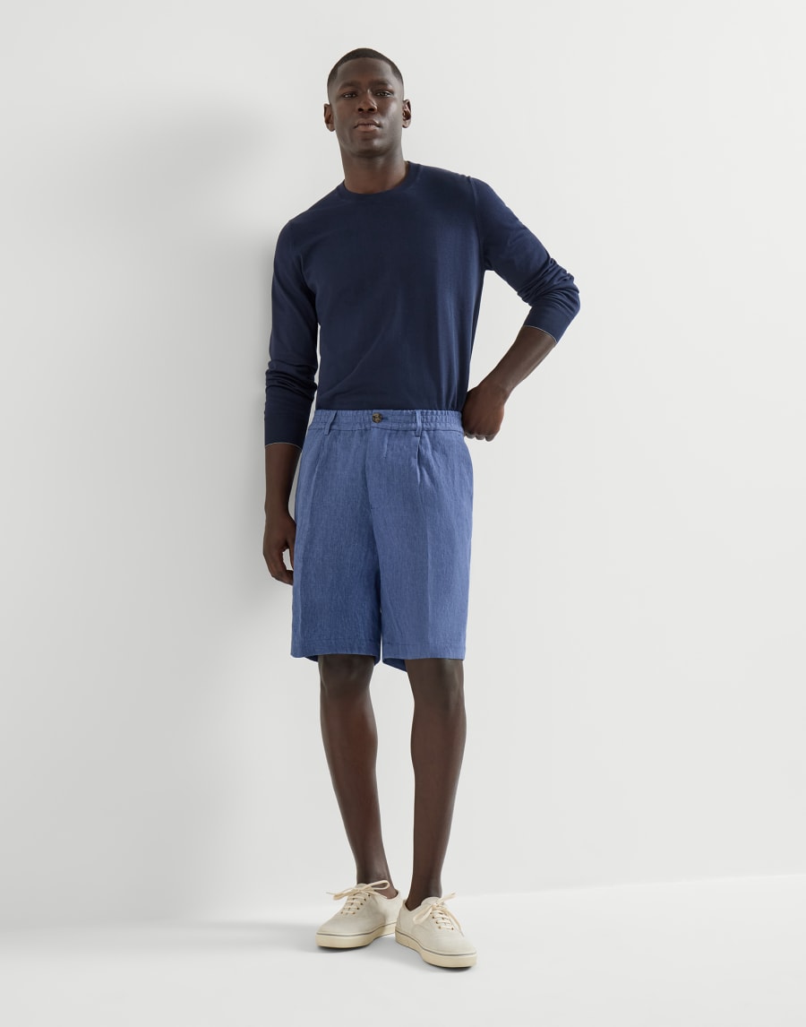 Bermudas en tela de lino deslavado Denim Hombre - Brunello Cucinelli