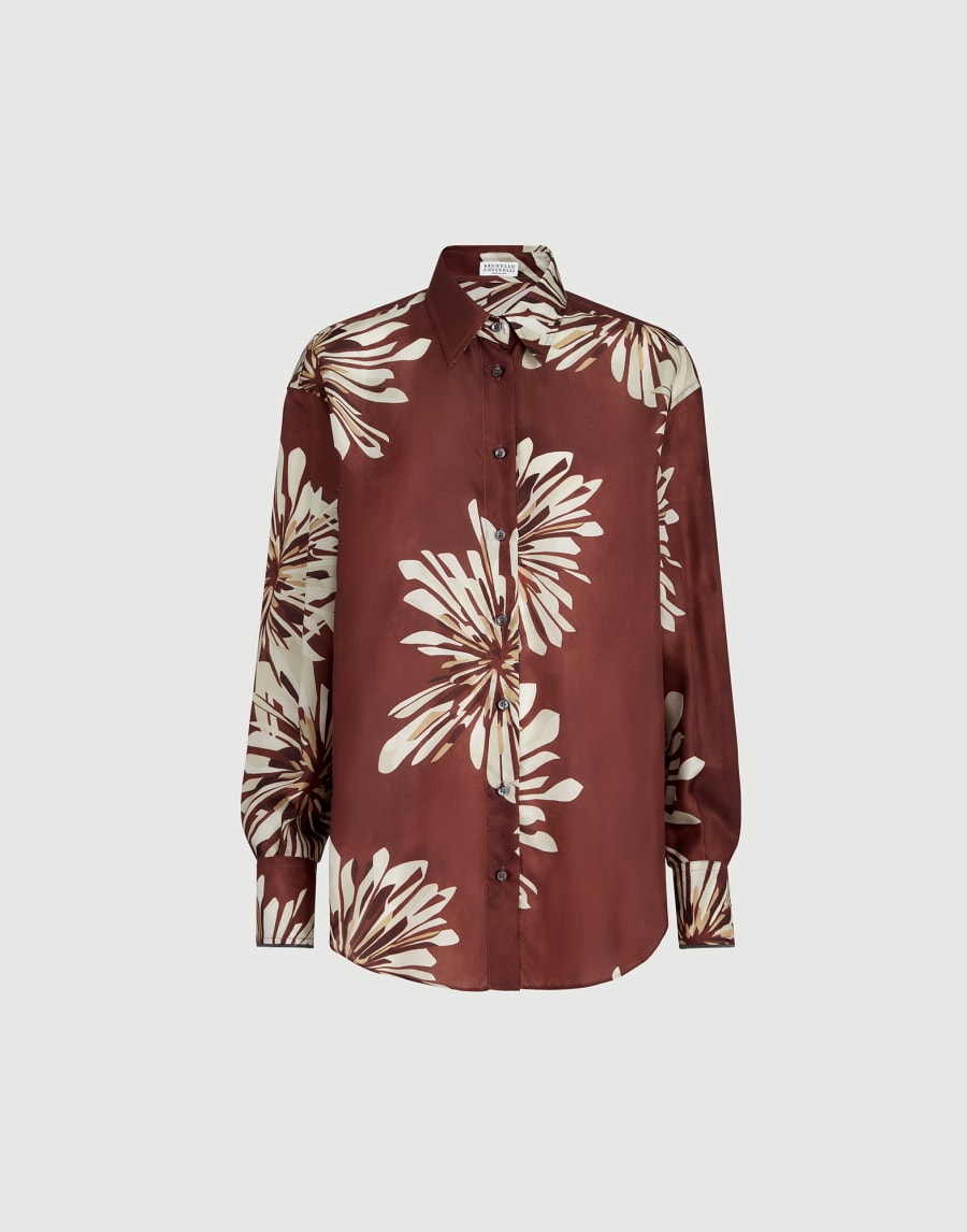Bloom print pongee shirt Bordeaux Woman - Brunello Cucinelli