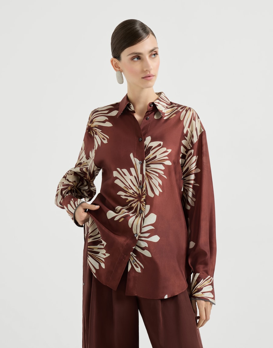 Bloom print pongee shirt Bordeaux Woman - Brunello Cucinelli