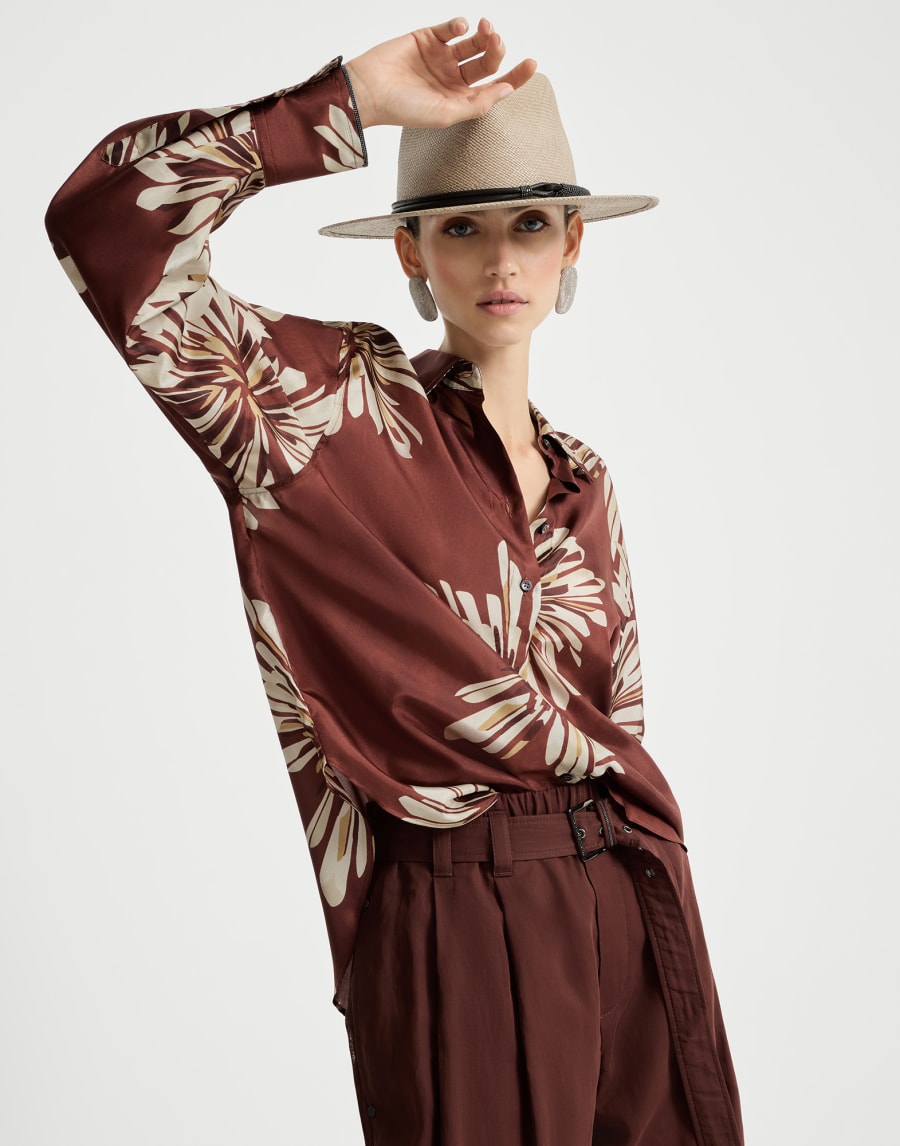 Bloom print pongee shirt Bordeaux Woman - Brunello Cucinelli