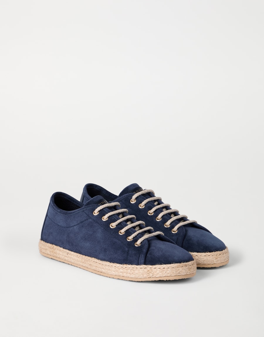 Reversed calfskin Derbies Avio Blue Man - Brunello Cucinelli