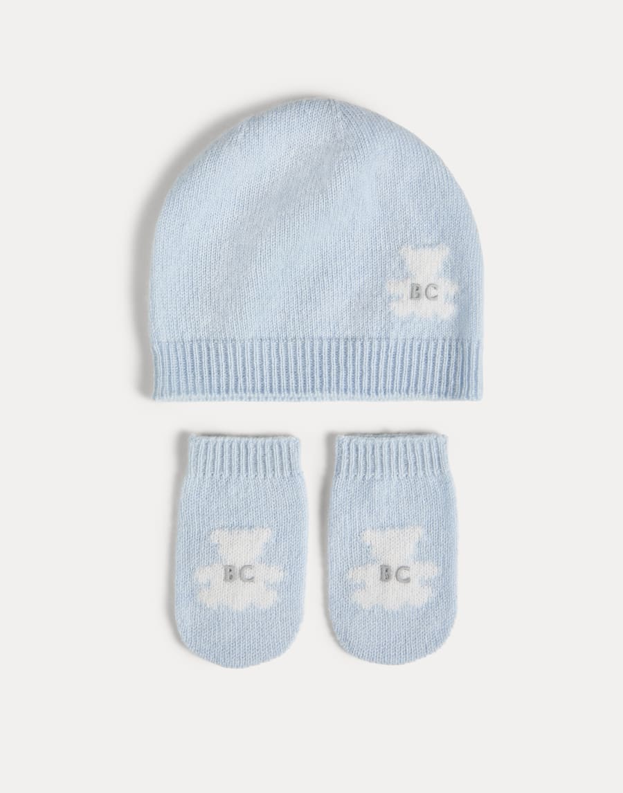 伯尼小熊幼童套装:小圆便帽、手套和袜子 天蓝 幼童 - Brunello Cucinelli