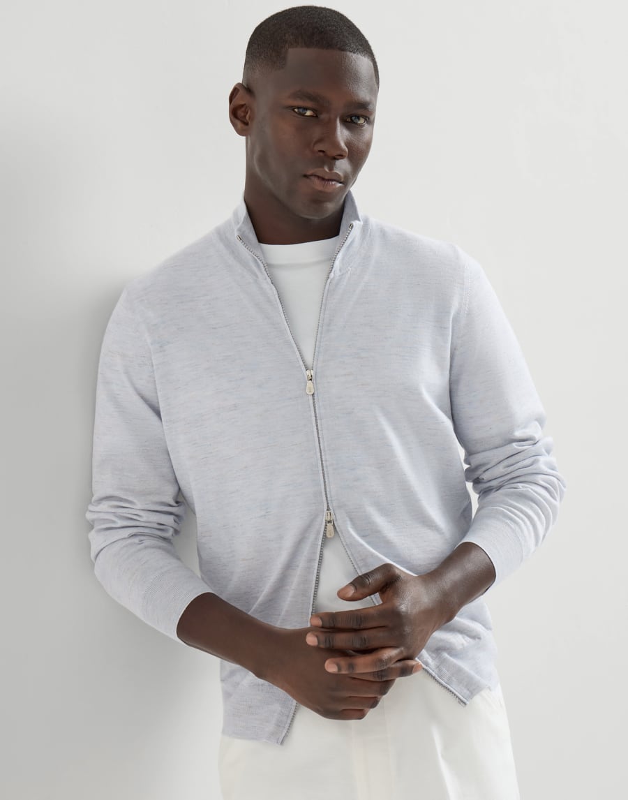 丝绒混纺对襟衫 浅蓝色 男款 - Brunello Cucinelli