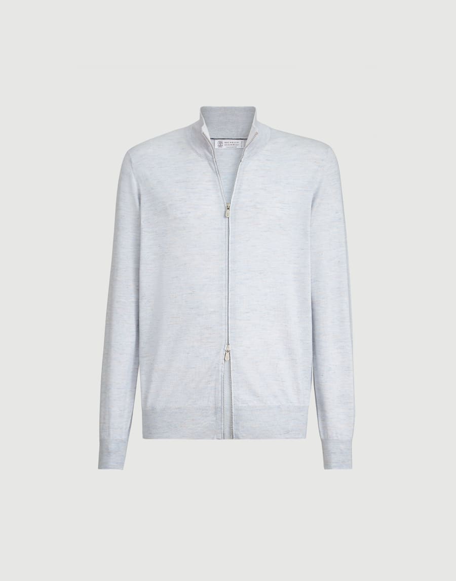 丝绒混纺对襟衫 浅蓝色 男款 - Brunello Cucinelli