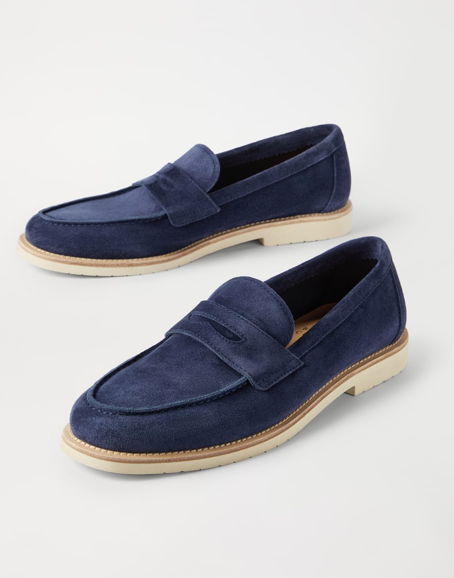 Calfskin penny loafers Avio Blue Man - Brunello Cucinelli