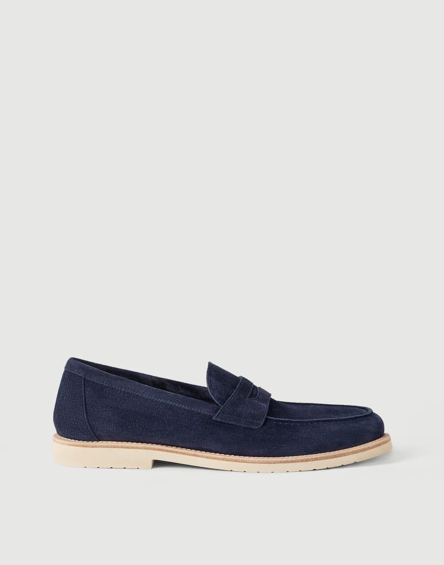 Calfskin penny loafers Avio Blue Man - Brunello Cucinelli