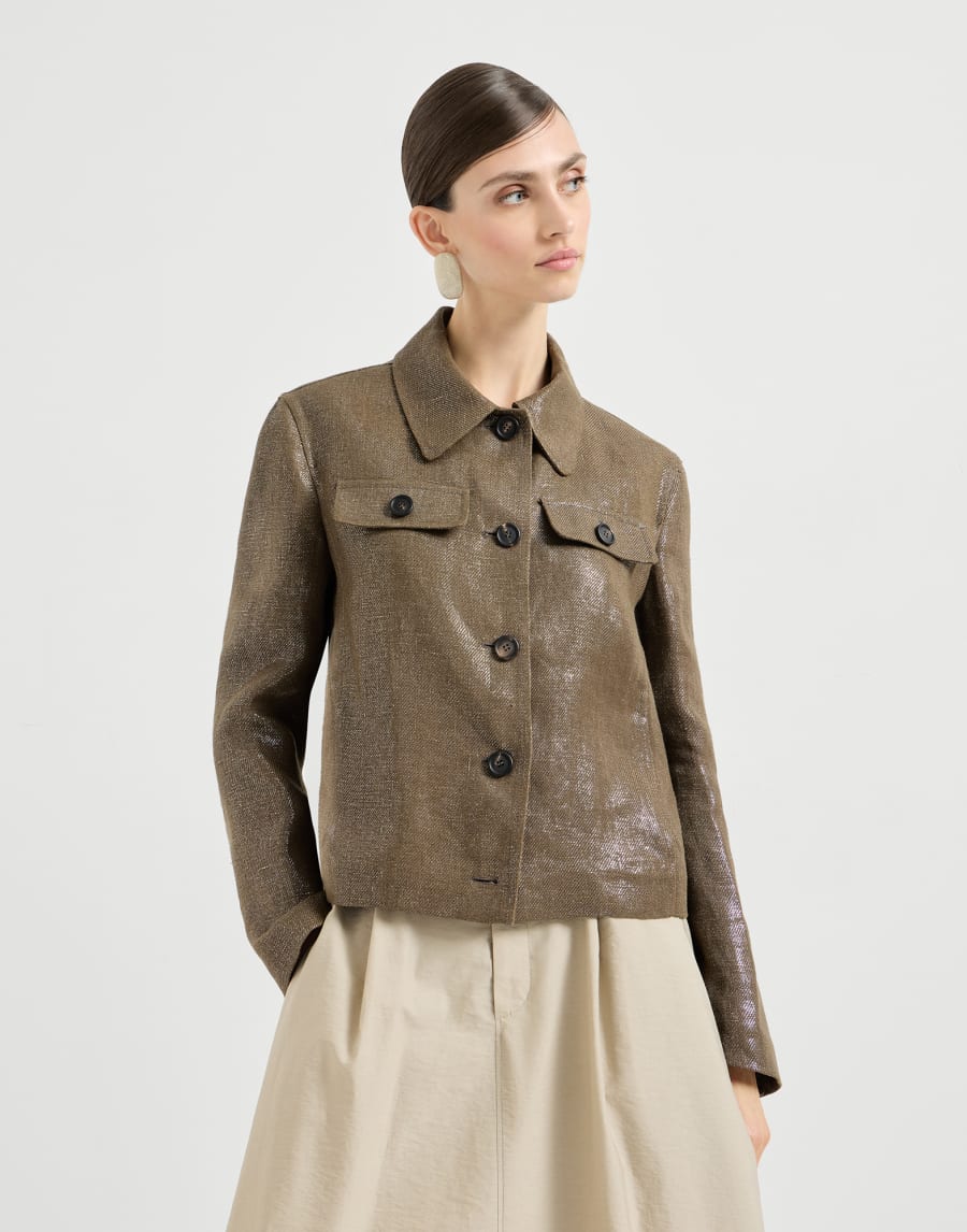 Linen diagonal blazer Mud Woman - Brunello Cucinelli