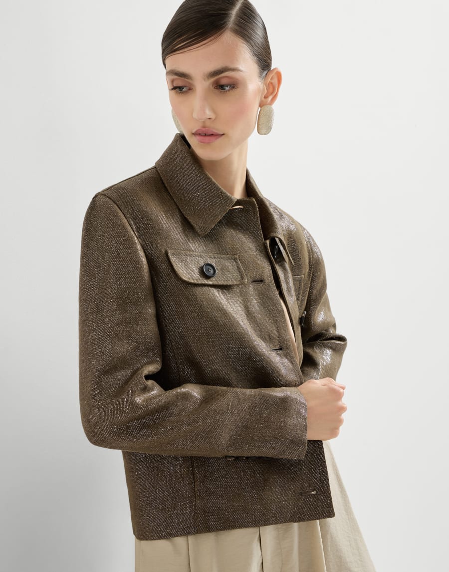 Пиджак из льняной ткани диагональ Болотный Женщина - Brunello Cucinelli