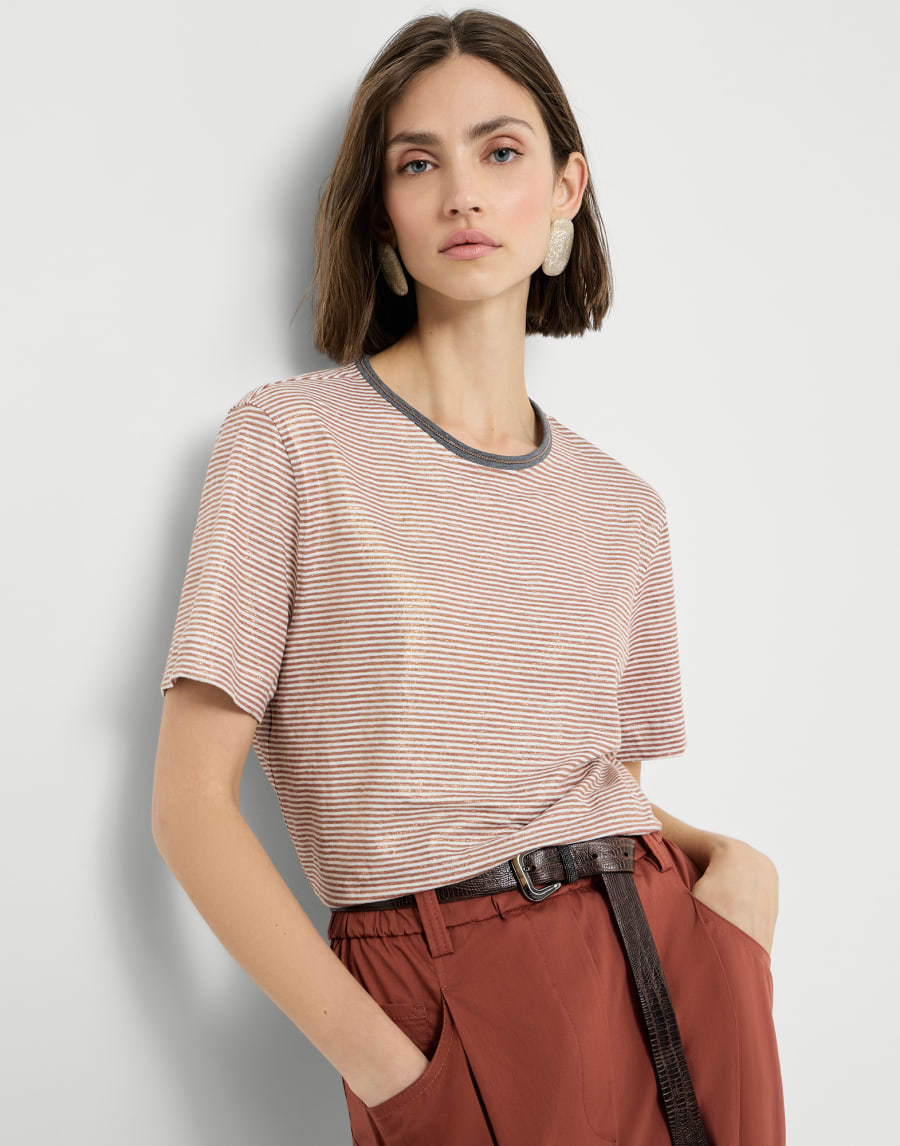 Striped jersey T-shirt Orange Woman - Brunello Cucinelli