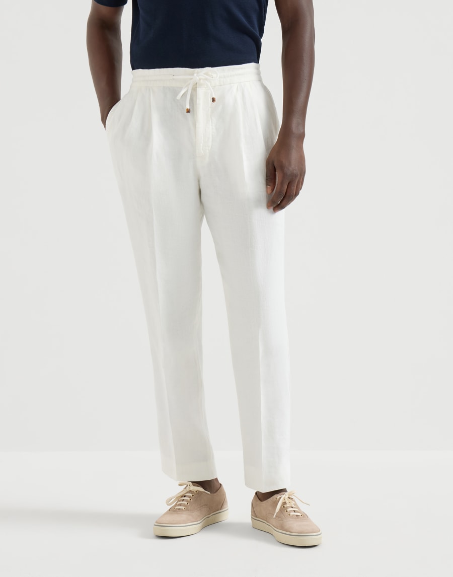 Trousers with drawstring White Man - Brunello Cucinelli