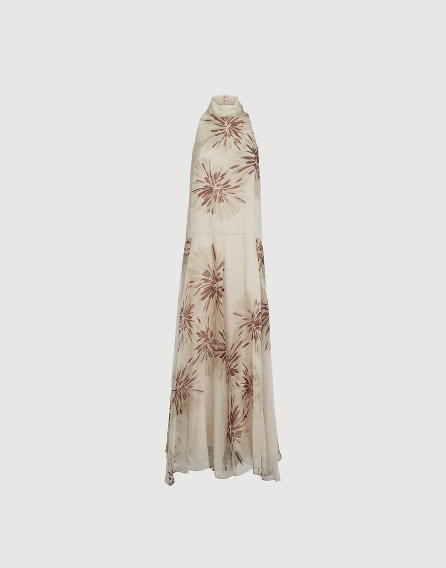 Kleid aus Organza mit Bloom Print Beige Damen - Brunello Cucinelli