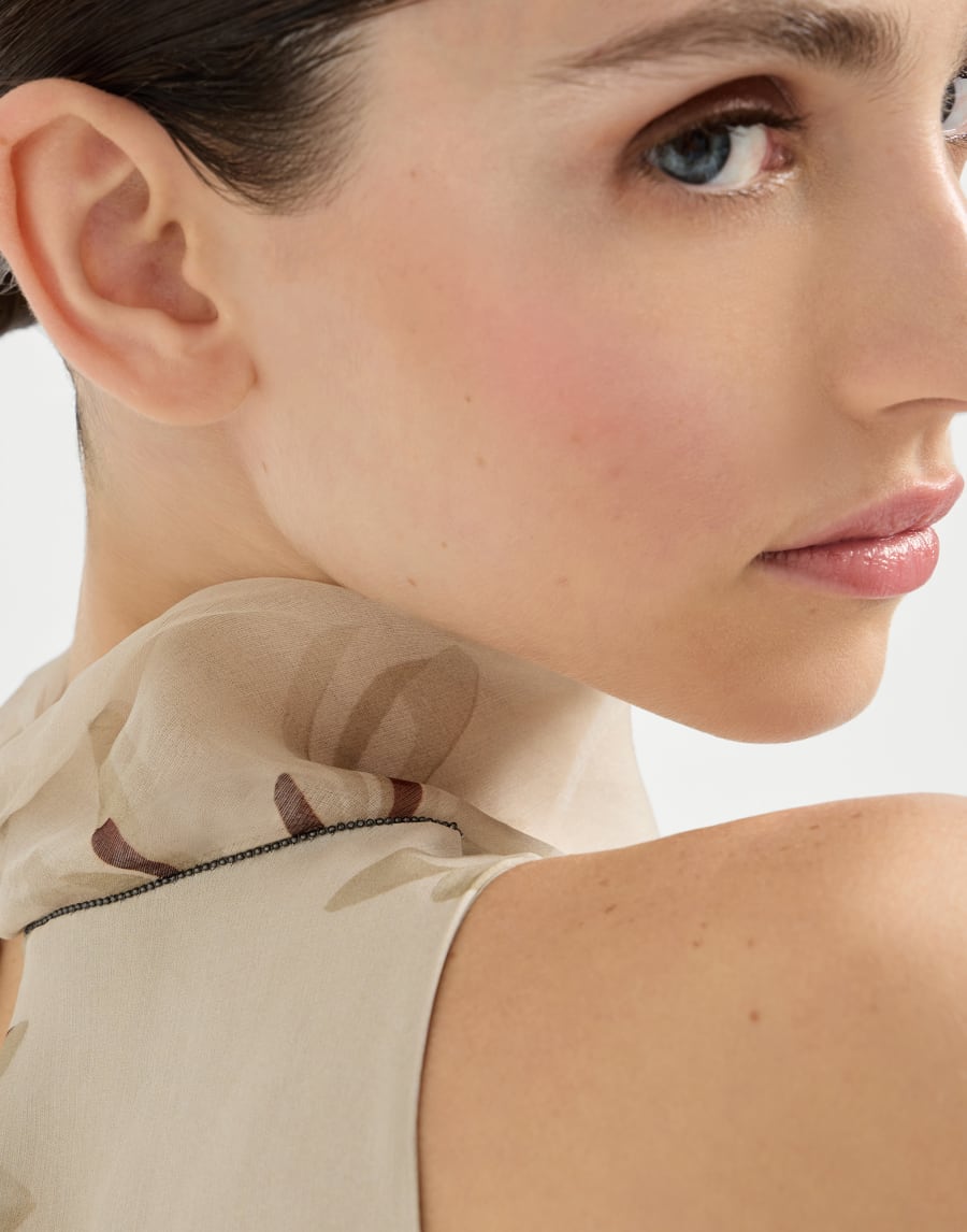 Kleid aus Organza mit Bloom Print Beige Damen - Brunello Cucinelli