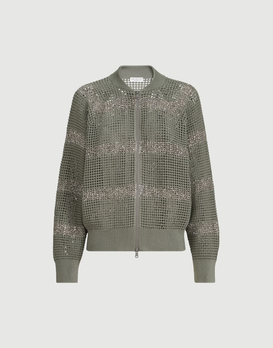 Cardigan with dazzling stripes Khaki Woman - Brunello Cucinelli