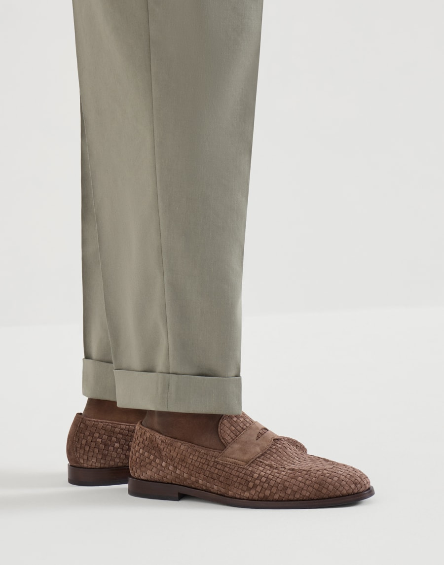Braided suede penny loafers Brown Man - Brunello Cucinelli