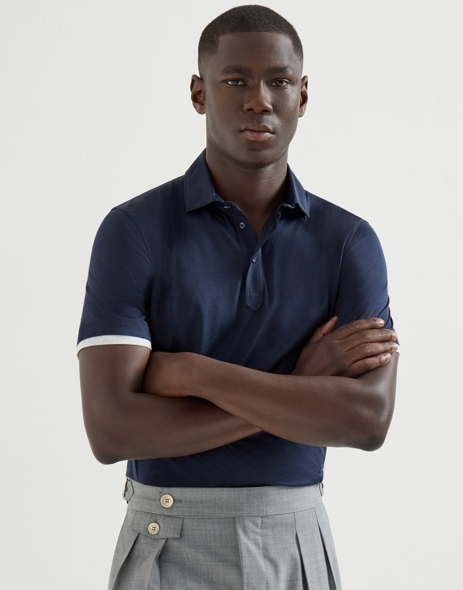 Polo with shirt collar Blue Man - Brunello Cucinelli