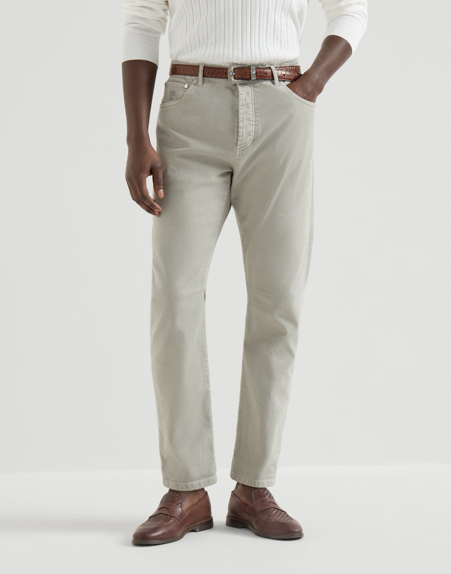 Garment-dyed denim trousers Khaki Man - Brunello Cucinelli